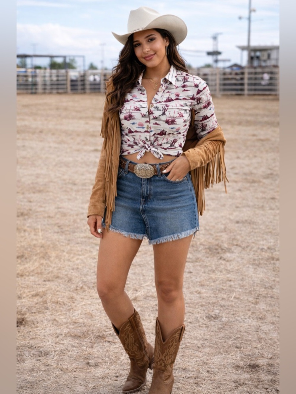 Ariat Women’s Western Button Down Shirt Desert Cactus Print Rodeo Cowgirl Top|XS